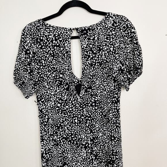 Free People Sz 4 Black Looking For Love Midi Dress in Animal Print Short Sleeve - Picture 7 of 15